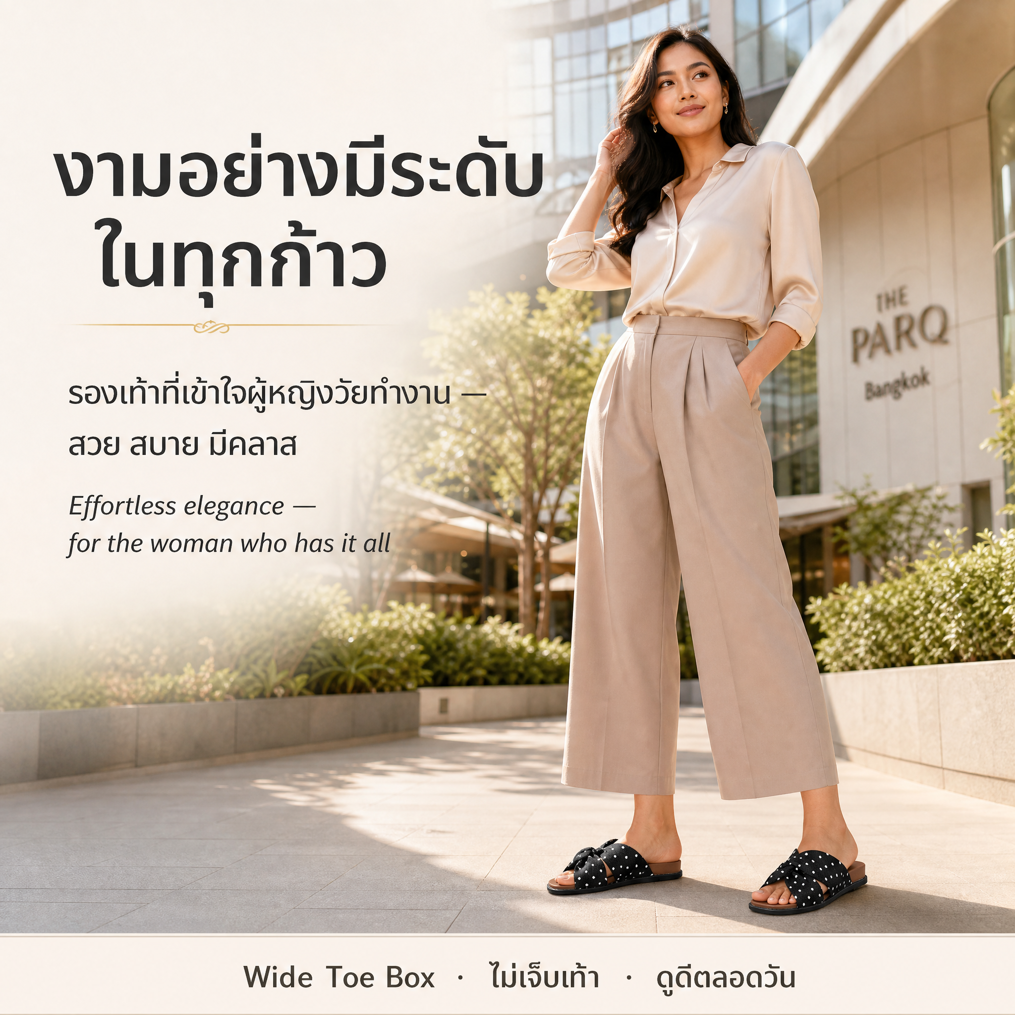 Siriaura I รองเท้าแตะส้นหนาหัวเหลี่ยม สไตล์มินิมอล ใส่สบายพรางเท้าเรียว