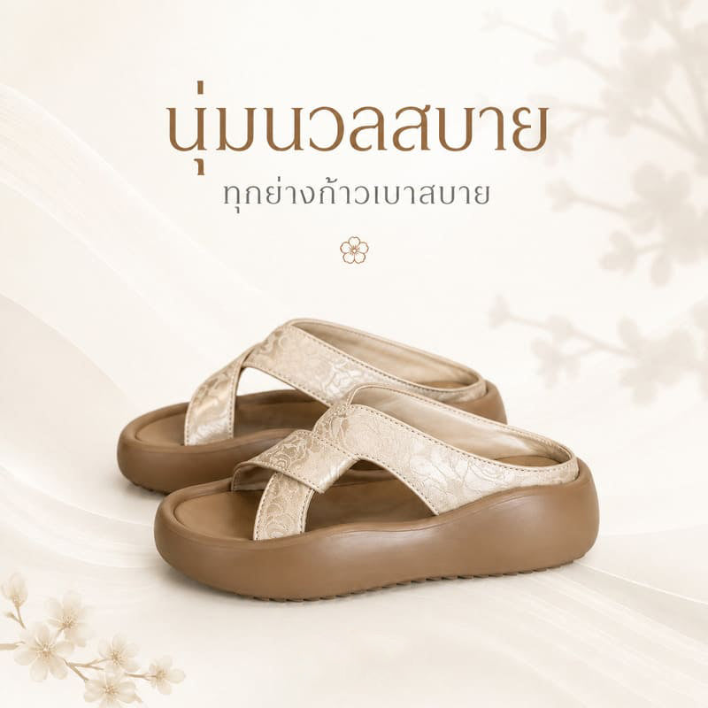 Siriaura I แตะไขว้ส้นหนา เสริมส้น 4.5cm. ใส่แล้วขาเรียวยาว