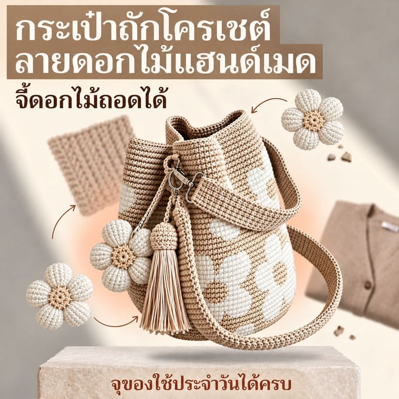 Siriaura  I   กระเป๋าผ้าโครเชต์รูปดอกไม้ทำมือ