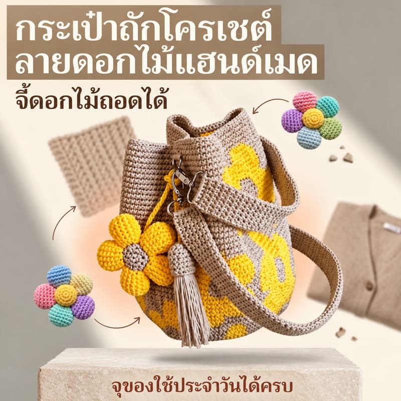 Siriaura  I   กระเป๋าผ้าโครเชต์รูปดอกไม้ทำมือ