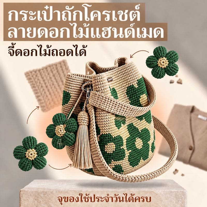 Siriaura  I   กระเป๋าผ้าโครเชต์รูปดอกไม้ทำมือ