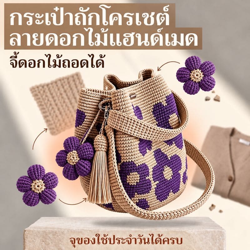 Siriaura  I   กระเป๋าผ้าโครเชต์รูปดอกไม้ทำมือ