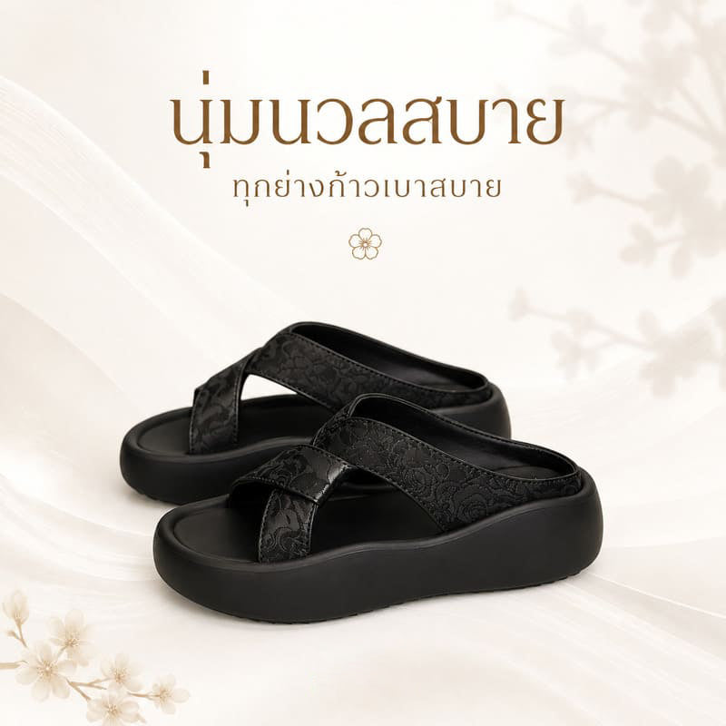 Siriaura I แตะไขว้ส้นหนา เสริมส้น 4.5cm. ใส่แล้วขาเรียวยาว