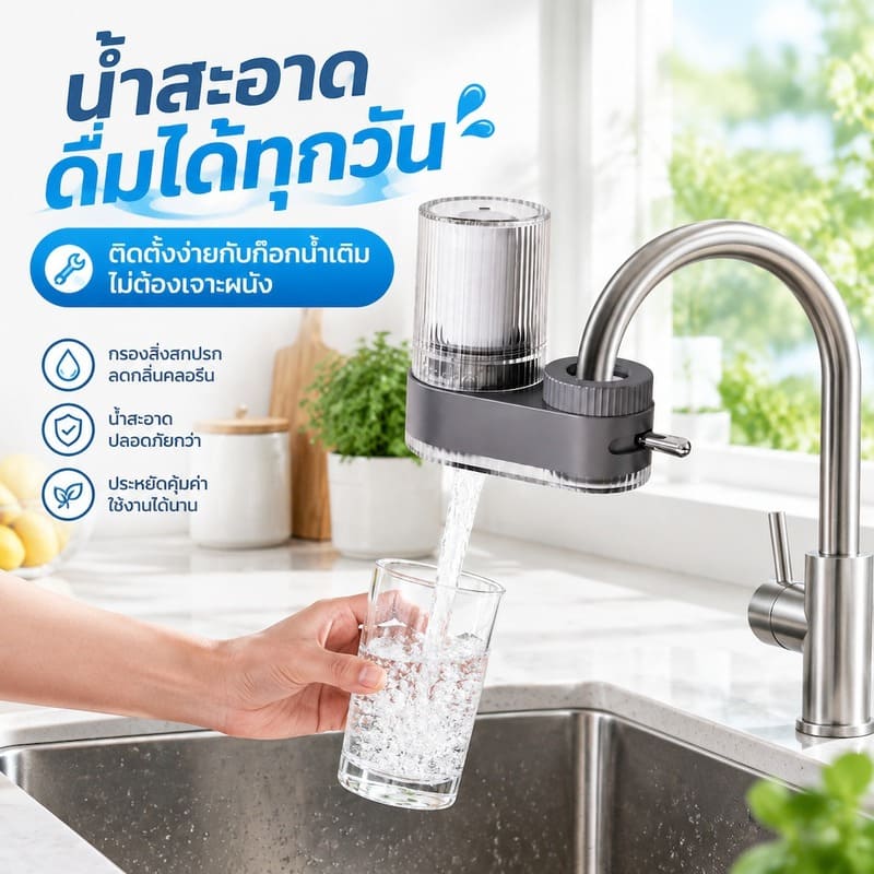 Siriaura I หัวกรองน้ำติดก๊อก เปลี่ยนไส้ได้ กรองสิ่งสกปรกสำหรับใช้ในบ้าน